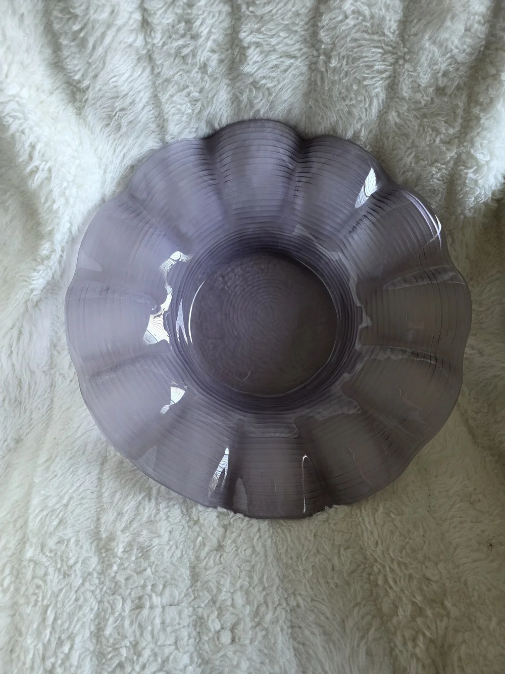 Vintage Mikasa Scalloped Glass Serving Bowl in Frosted Light Purple